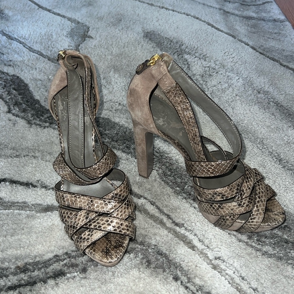 Tory Burch snake skin and suede heel sandal size 9